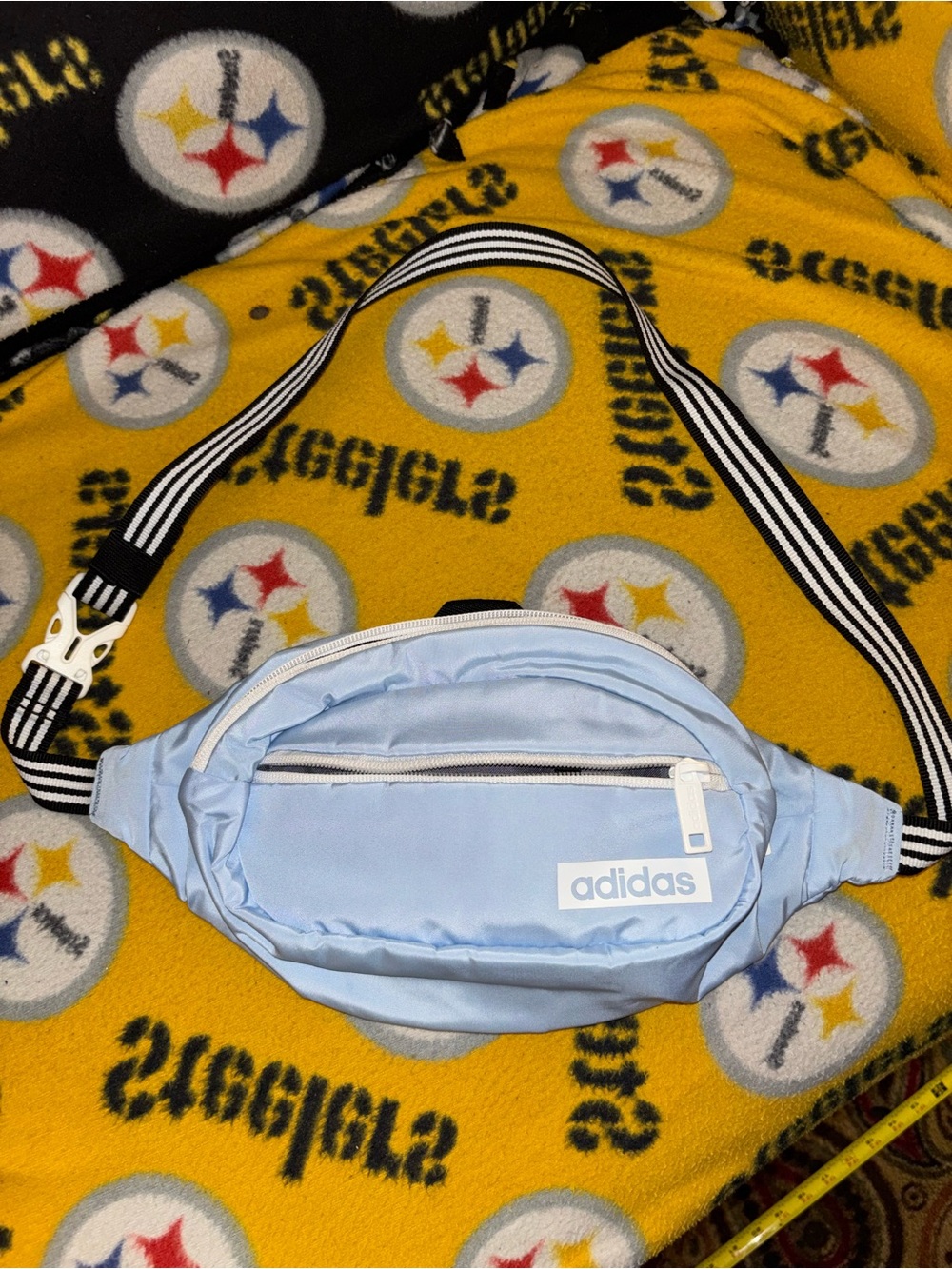 adidas Light Blue and White Striped Waist Pack